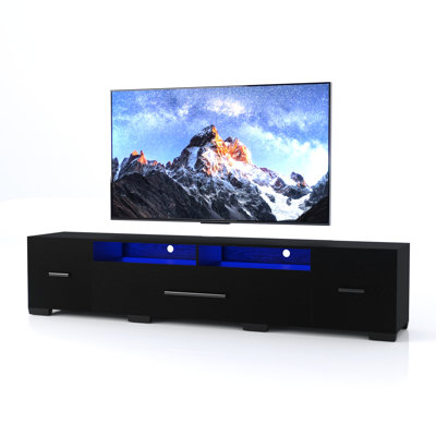 Tv Console With Storage, 80 Inches Black Entertainment Center, & Remote Controlled Lights, 31 Changing Schemes, Modern Style Storage For Tv, Modes, Full Color Selection