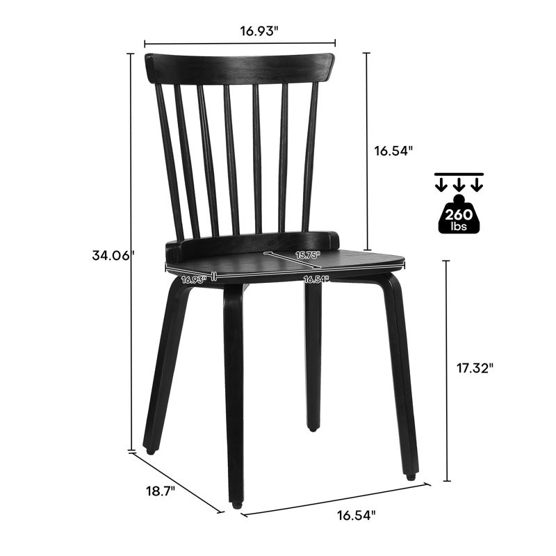 Nadilyn Solid Wood Slat Back Windsor Side Chair, Black, Black
