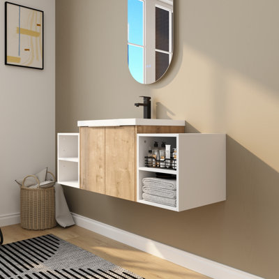 Ensemble de meuble-lavabo moderne 48 po avec lavabo en céramique - meuble-lavabo 24 po + 2 armoires de rangement 12 po | Portes à fermeture en douceur et tablettes réglables