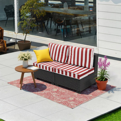 2-Person Rattan Patio Furniture Set Outdoor Sectional Conversation Sofa Group With Thick Cushions For Seating
