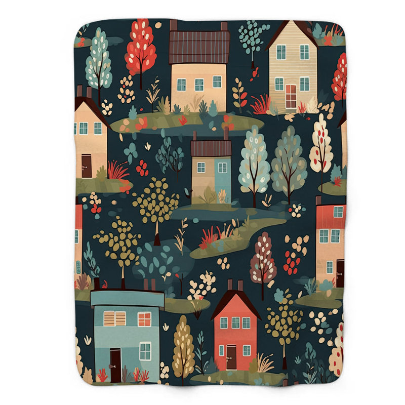 Serene Meadow Cottage - 1 Piece Premium Sherpa Bla Throw Blanket, 50" W x 60" L