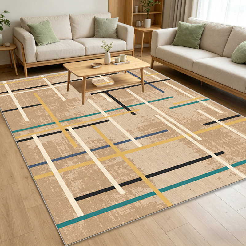 Beige Geometric Grid area rugs for Living Room, Soft and Comfortable, Suitable for all seasons, easy to maintain, machine washable Indoor floor mat, Under Table Farmhouse suitable for Bedroom, Dining Room, Study, Patio, Balcony, Home Decor