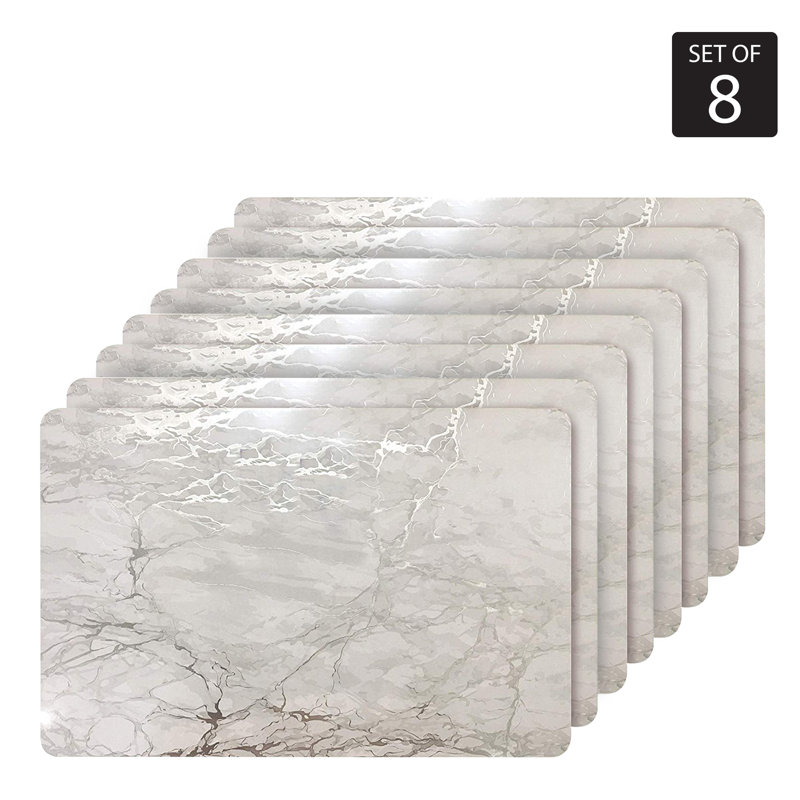Korn Placemats Dining Table Mat Table Decor Washable Non Slip Marble Rectangle 12 X 18, Silver