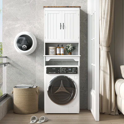 Space-Saving Over the Toilet Storage Cabinet – Double Doors, Adjustable Shelves, Open Compartment – Bathroom Organizer for Small Bathrooms – Easy Assembly – White