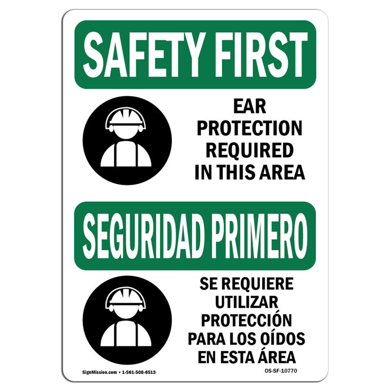 Panneau de protection auditive requis, H 18 po x l 12 po x P 0,1 po