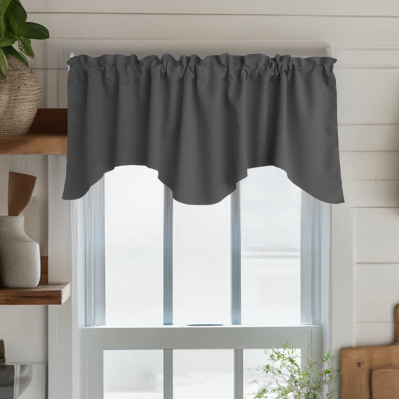 Cantonnière festonnée en popeline unie, Gris anthracite