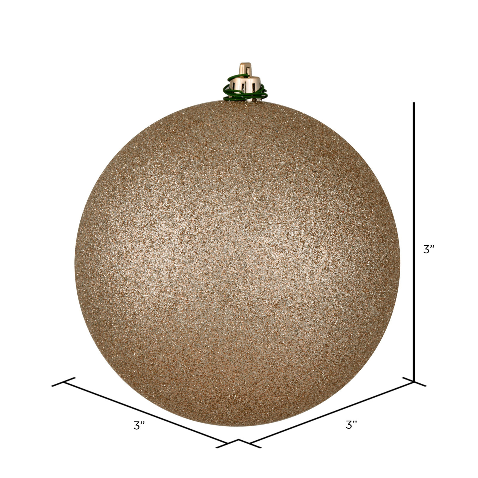 Holiday Décor Ball Ornament, 3" H x 3" W x 3" D, Oat Glitter