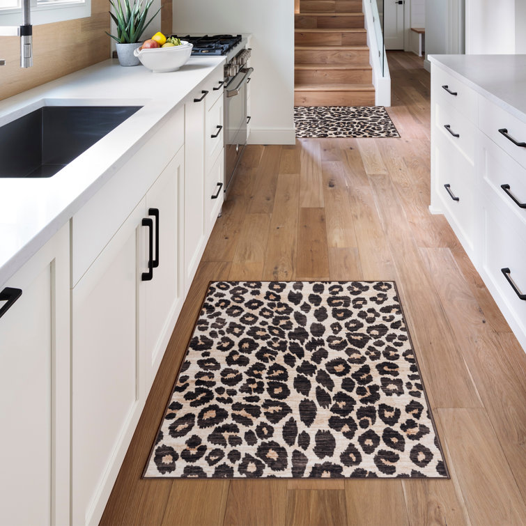 Rayna Lennie Brown Gold Ivory Modern Leopard Animal Print Indoor Area Rug, Flat Pile for Living Room & Bedroom