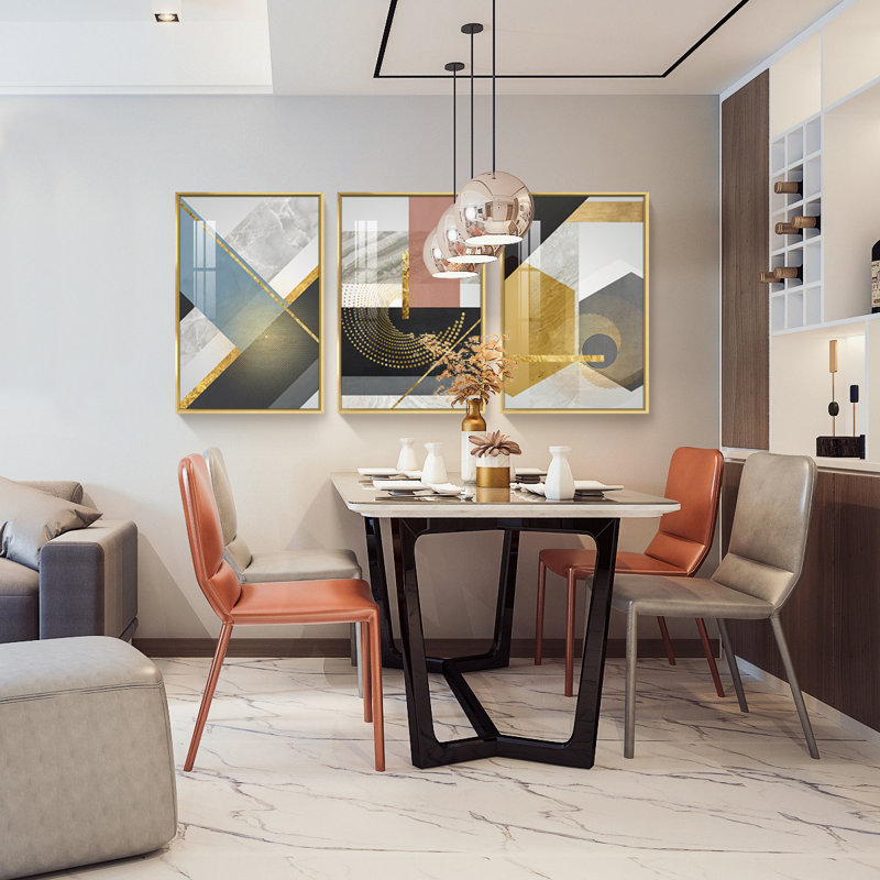 "Luxurious Aluminium", ensemble de 3 impressions encadrées sur toile, Or, H 48,3 po x l 24,3 po x P 1,65 po