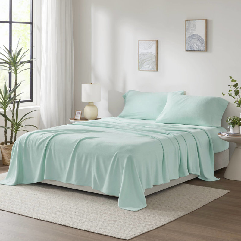 Ensemble de draps 4 pièces pour très grand lit, 100% molleton, doux au toucher, boulochage, lavable à la machine, comprend un drap plat, 2 taies d'oreiller ajustées, convient aux matelas de 16 po