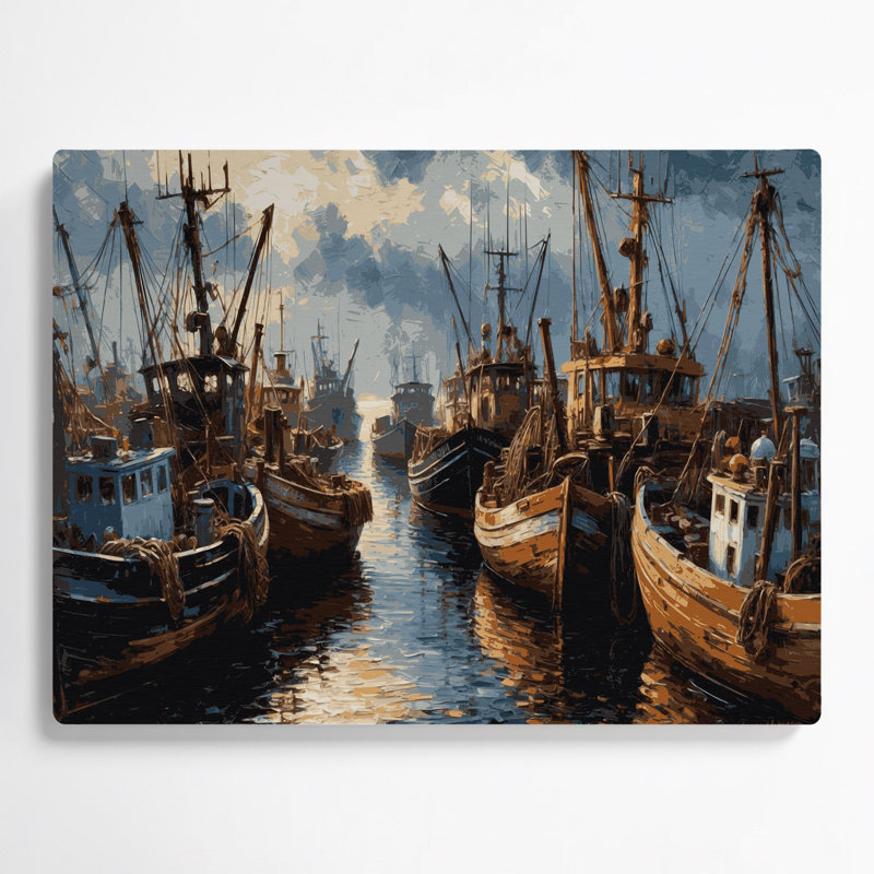 Transport, bateaux de pêche et chalutiers, art mural en métal brun, H 20 po x l 30 po