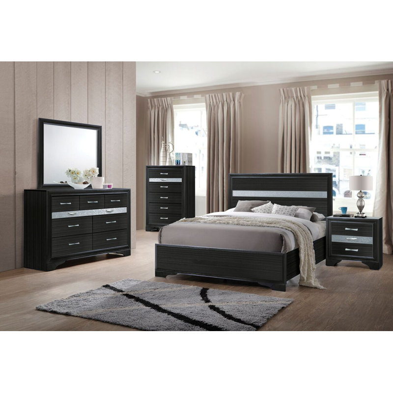 Mccreary Wood Standard Bed, King, Black