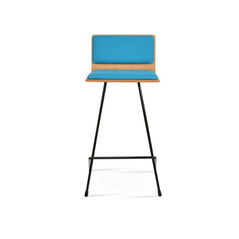 Tabouret de bar et de comptoir Corona, Tabouret de comptoir (siège d'une hauteur de 24 p, Rouge d’époque, Noir/naturel