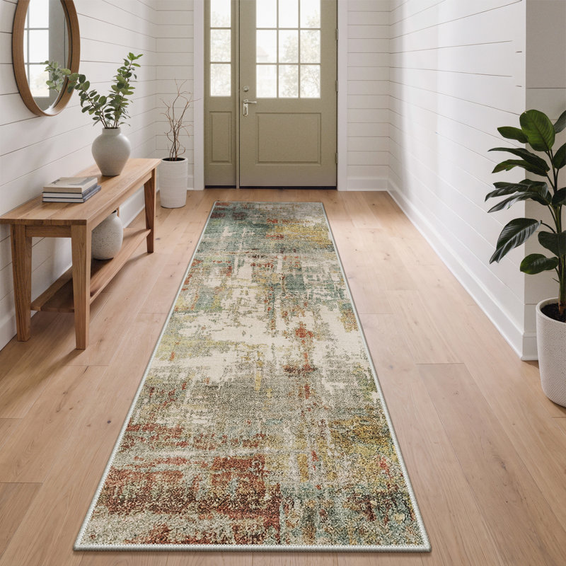 Tapis d'intérieur en mosaïque blanc ivoire Amald Pavelina, Tapis de couloir 2 pi 6 po x 8 pi