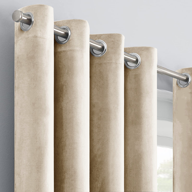 Panola Crushed Velvet Eyelet Sheer Curtains, Beige, 228 W x 228 D cm