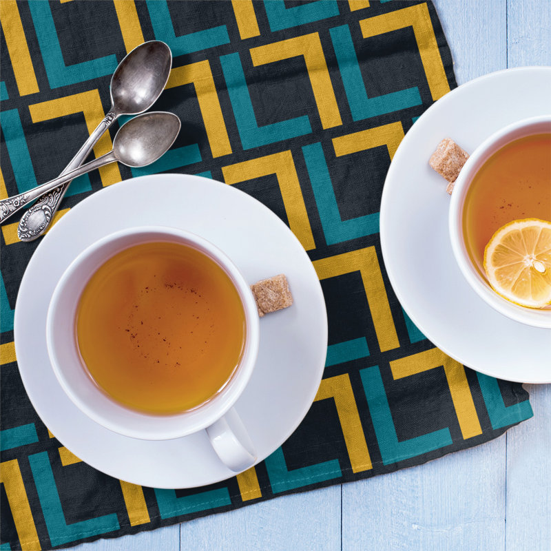 Maillard Tea Towel Kitchen Towel, Cotton Blend, Teal/Gold/Black