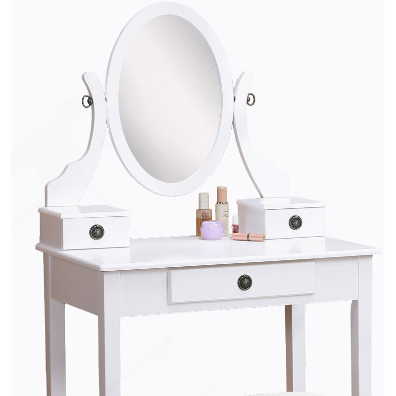 Wood Moniya Makeup Vanity Table And Stool Set, White