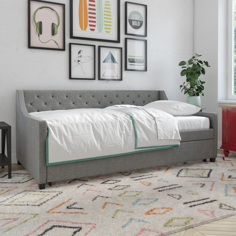 Upholstered UK Single - DE 90 X 190 Cm with Trundle, Grey
