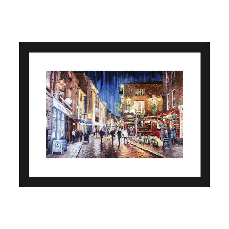 Temple Bar par Roger Disney - reproduction d'art, H 16 po x l 24 po x P 1 po, Papier encadré noir, Blanc