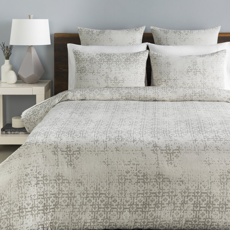 Aneta Geometric Handwoven Cotton Duvet Cover, King, Light Gray