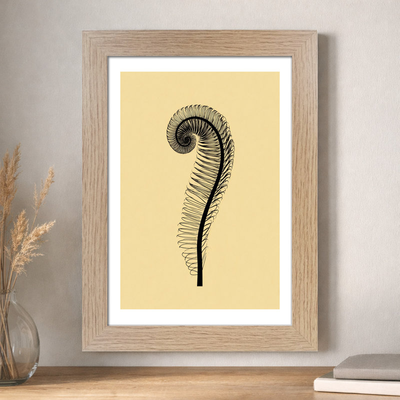 Wall Art Minimal Scandinavian fern frond line illustration on warm beige, elegant black spiral frond Modern Home Decor Giclee Art Print 1 Piece Wall Art
