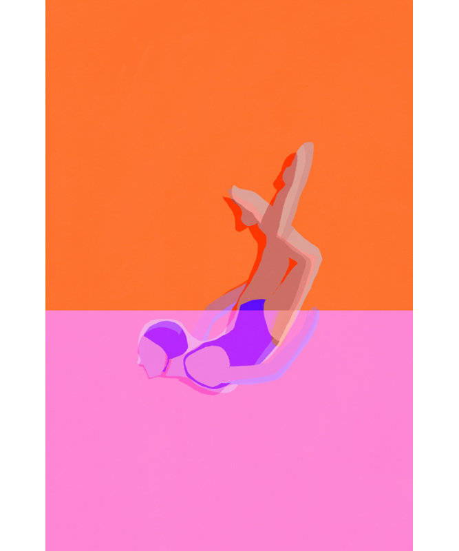 Abstract Swimmer Dive by Treechild — Portrait Wall Art, 12 × 18, Matted Framed Print, Brown