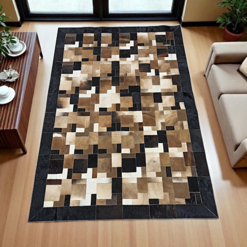 Tapis moderne en cuir de vache patchwork moderne, tapis en cuir véritable fait à la main