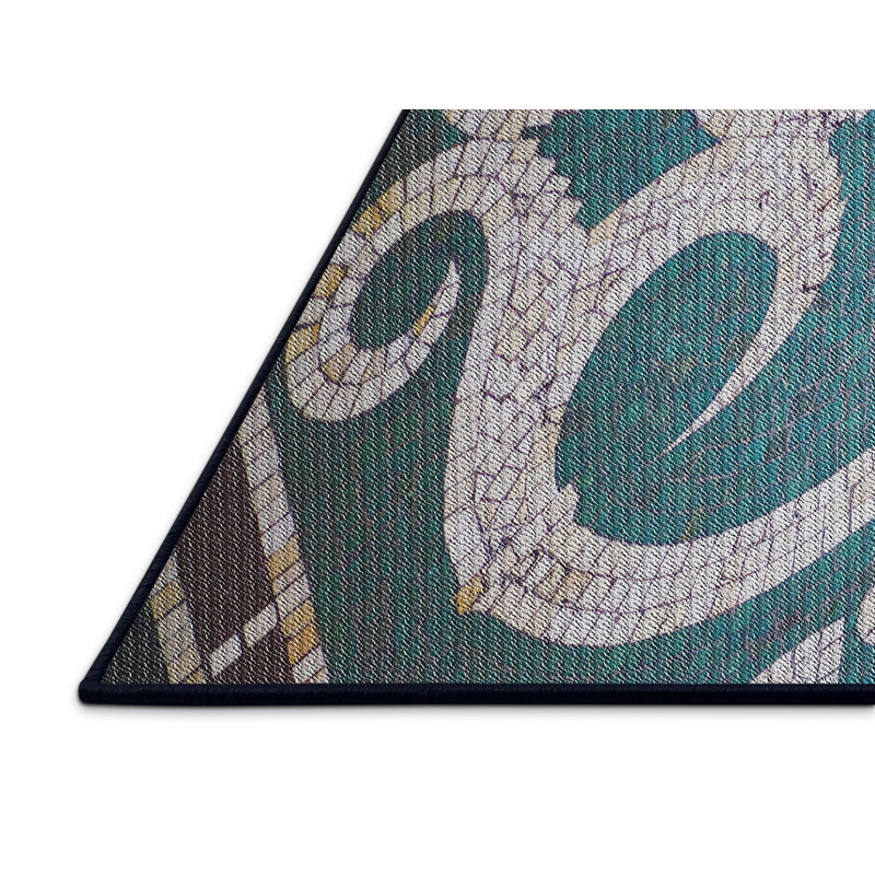 Tapis bleu aqua/blanc à motifs, Rectangle 5 pi x 7 pi