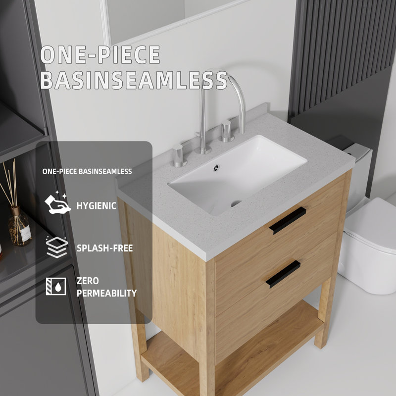 Meuble-lavabo autoportant avec lavabo, Light Oak, 24"