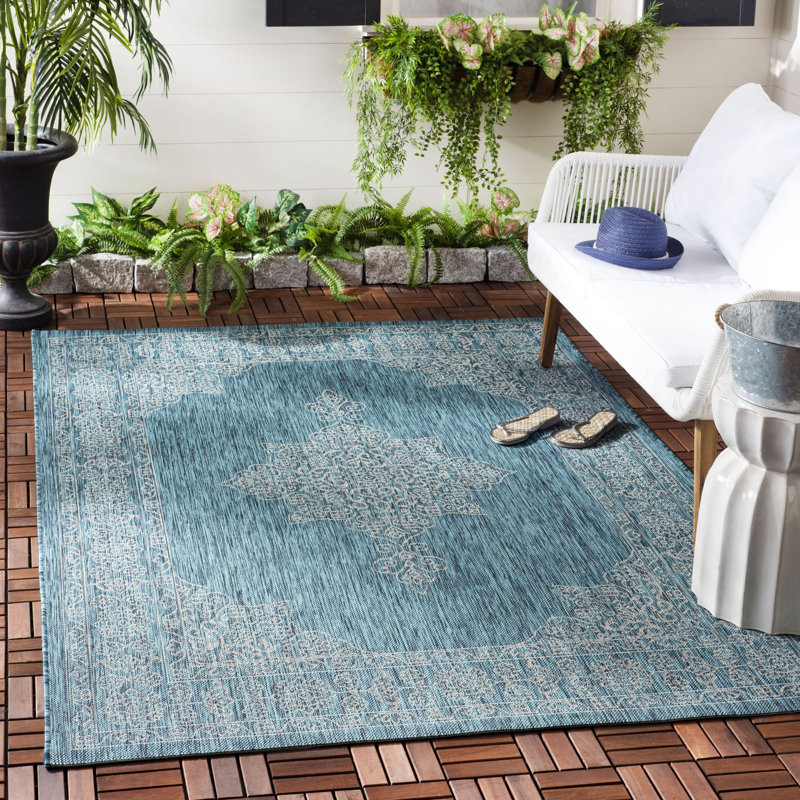 Amedee Performance Oriental Indoor/Outdoor Area Rug, Rectangle 6'7" x 9'6"