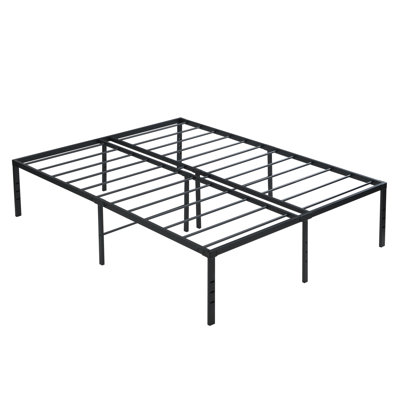 No Headboard Platform Bed, Heavy Duty Metal Bed Frame with Under Bed Storage for Bedroom Guest Room Dormitory and Hotel, Queen Size, Black [Standard]