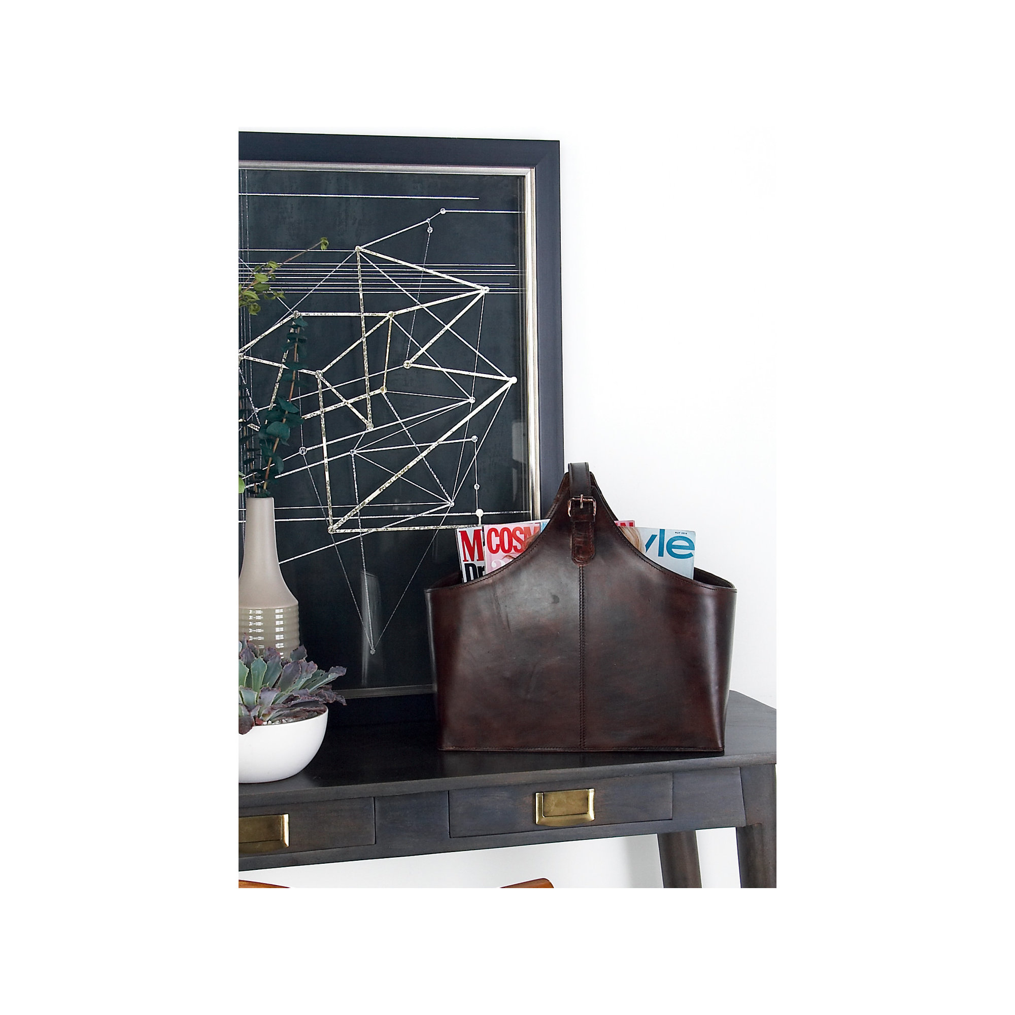 Alline Leather Magazine Rack, Brown