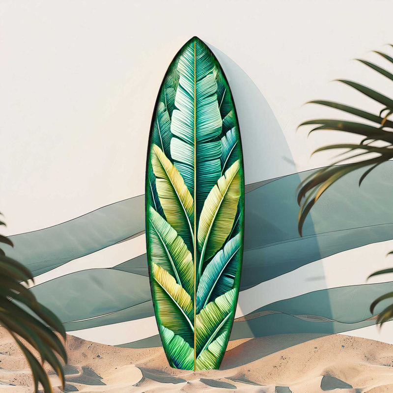 Planche de bananier, art mural planche de surf - décor côtier tropical fabriqué à la main par g. Debrekht, H 24 po x l 7 po