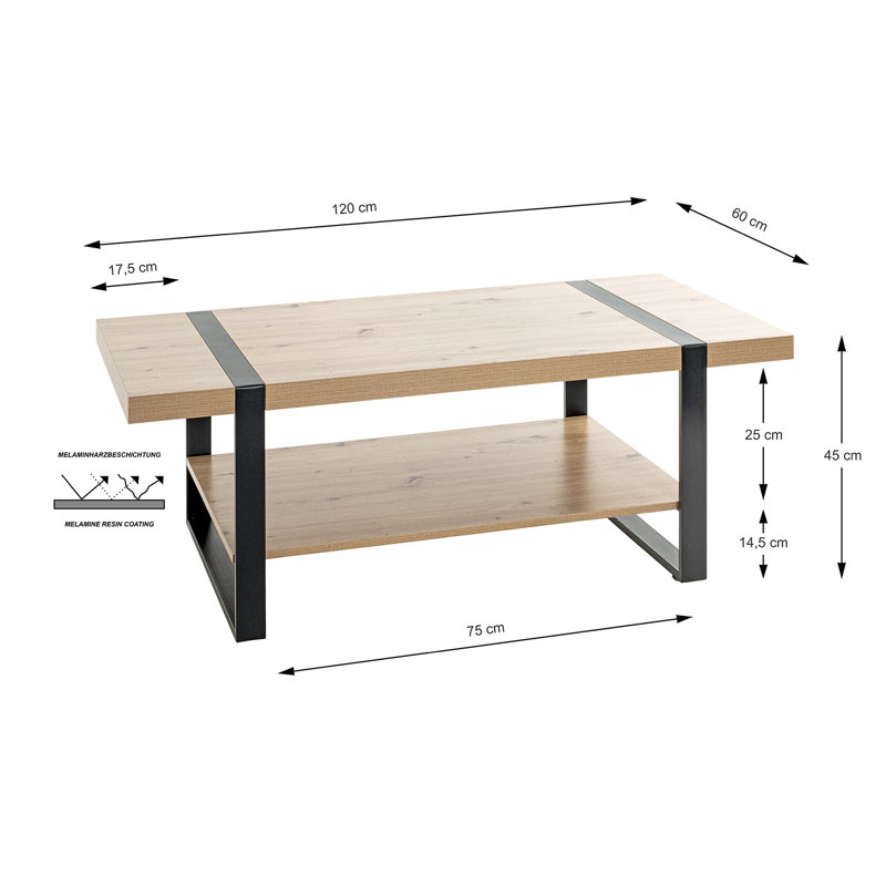 Esco Sled Coffee Table with Storage, Light Oak