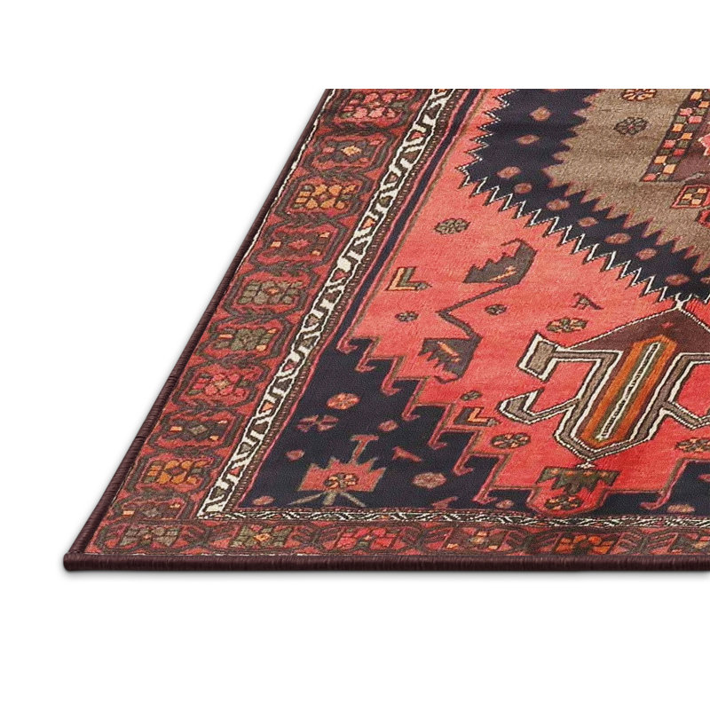 Tapis traditionnel rouge / noir, Rectangle 5 pi x 7 pi