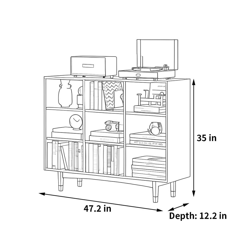 Marblehead, (3 Shelves) 35"H x 47.2"W x 12.2"D, Black
