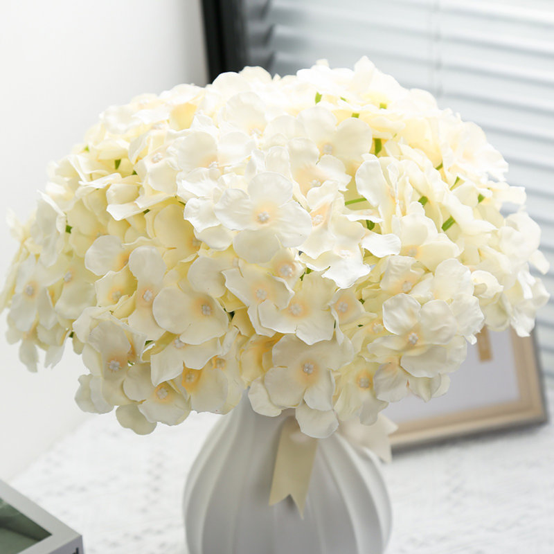Artificial Hydrangea Flower Head With Pole, Beige