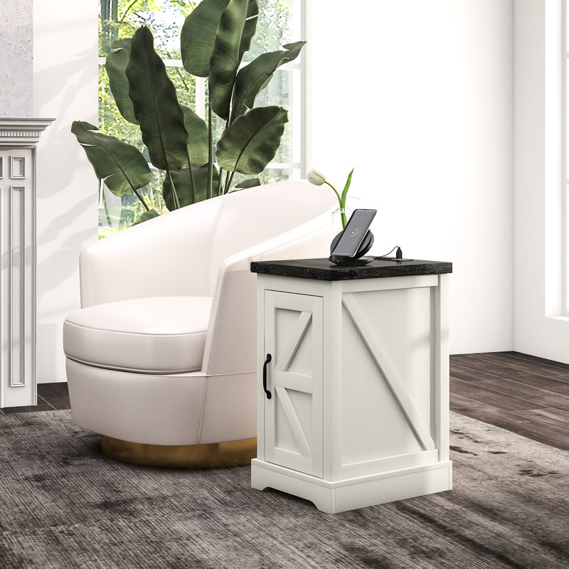 Table d'appoint pour le salon - Finition blanche patinée avec ports de charge et meubles