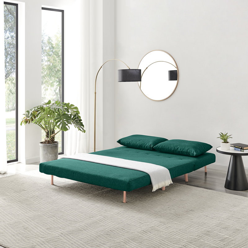 Berlyn 2 Seater Futon Sofa Bed - Luxury Simple Modern Folding Design, Full/Double, Green Velvet