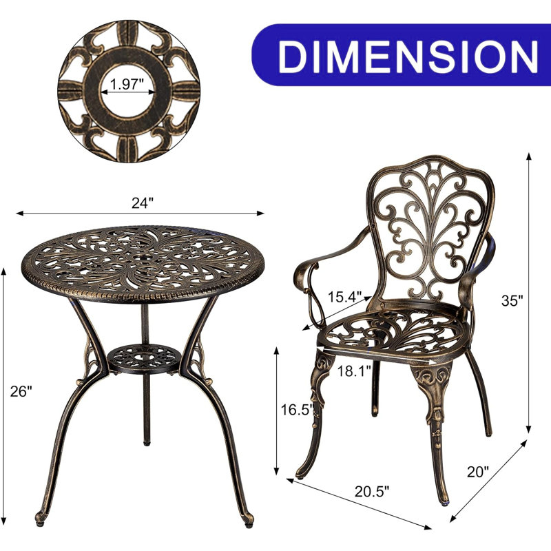 Round 3 - Piece 2 - Person 61Cm L Outdoor Bistro Set, Brown