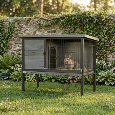 Rabbit Cage 36.4x16.3x28.5in Gray Wood+Plastic Enclosure with Ventilation