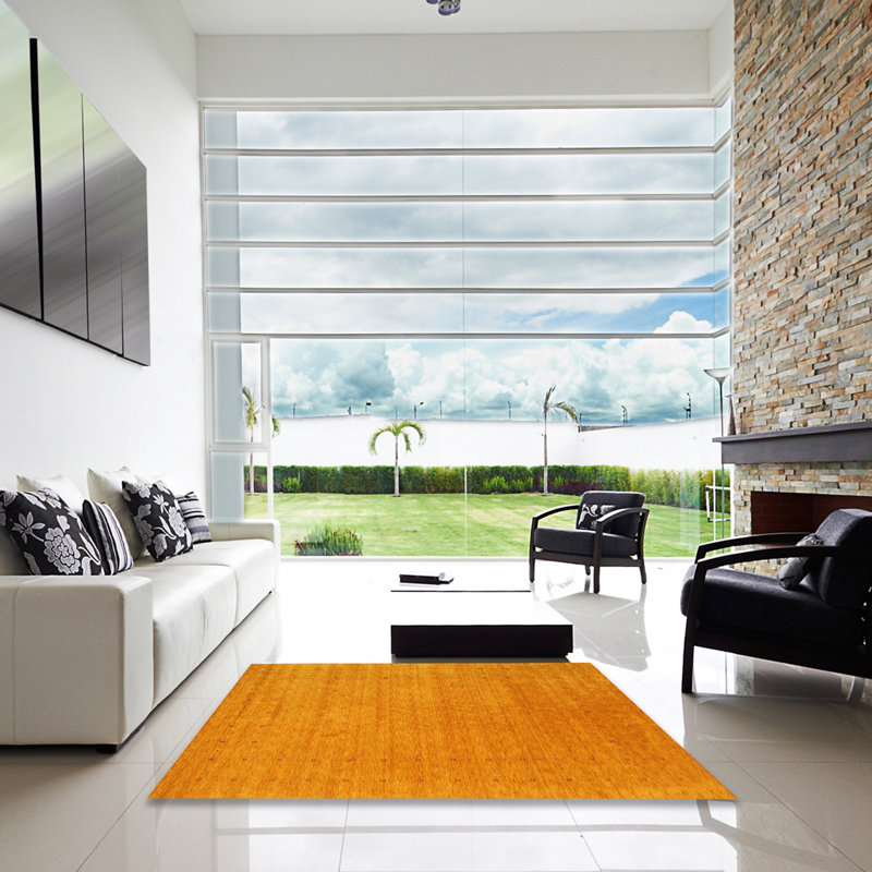 Tapis décoratif jaune contemporain, Carré 7 pi x 7 pi