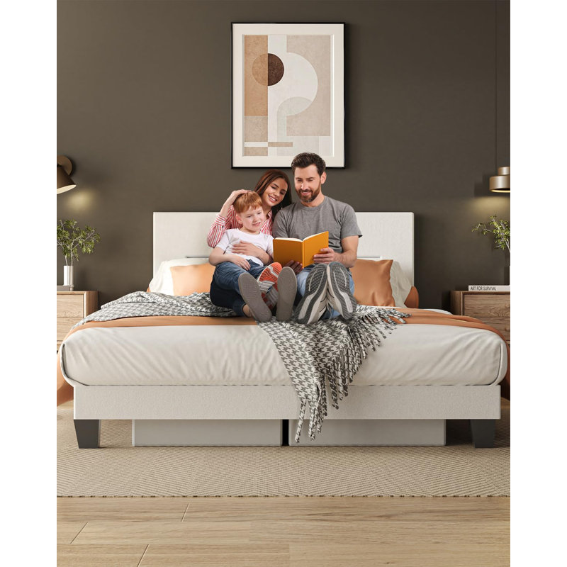 Upholstered Low Platform Bed Frame with Headboard, No Box Spring Needed, King
