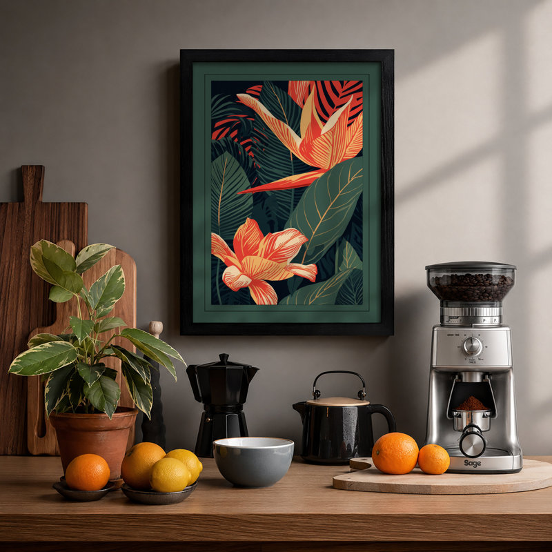 Tropical Blooms Botanical - Framed Print, A2 - 59.4 x 42.0 cm, Black