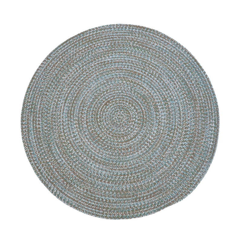 Tapis rond blanc / beige / vert en polypropylène tressé à la main, Rond 7 pi