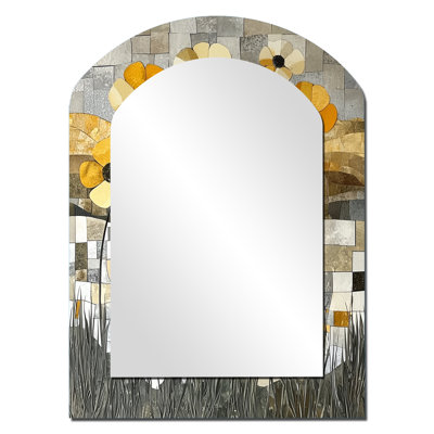 Summer Mosaic Flower On Desert Blossom II - Yellow Modern Arch Wall Mirror