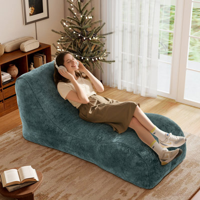 Fauteuil à billes 3,4 pi avec repose-pieds, capacité de 450 lb en microfibre grise, bleu