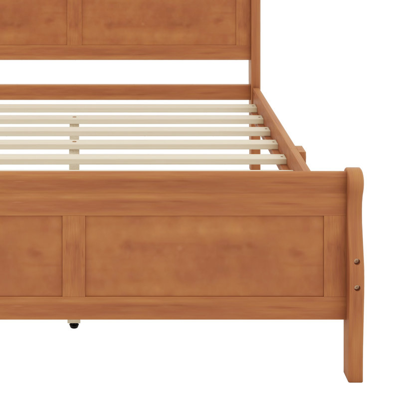 Lit plateforme avec tête de lit et lattes en bois, Chêne