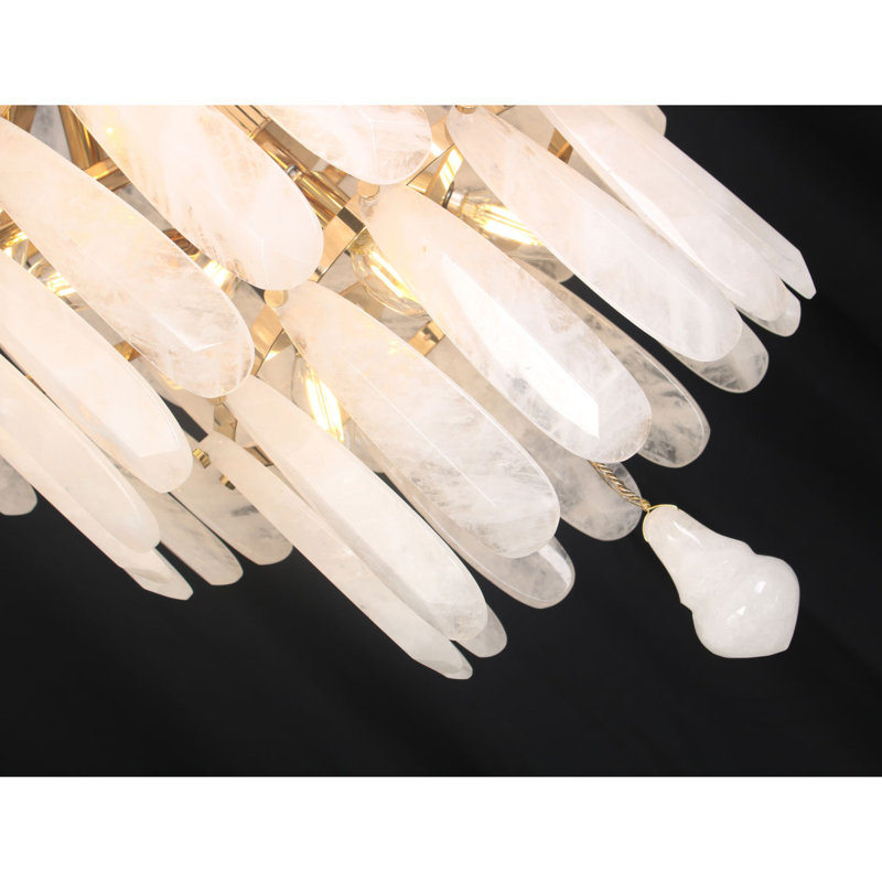 Lustre en cristal de roche rose clair, Bronze, Blanc opaque, 22" Diameter x 20" Height