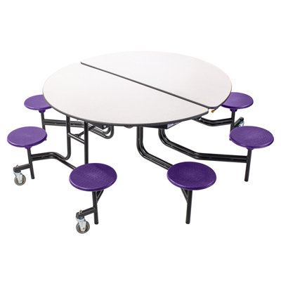 National Public Seating Mobile Cafeteria Table w/ 8 Stools, 60 Round, MDF Core